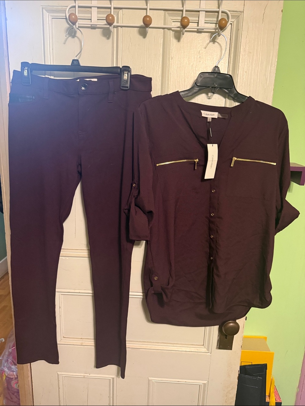 Calvin Klein Women's Plum Two-Piece Blouse & Straight-Leg Pants